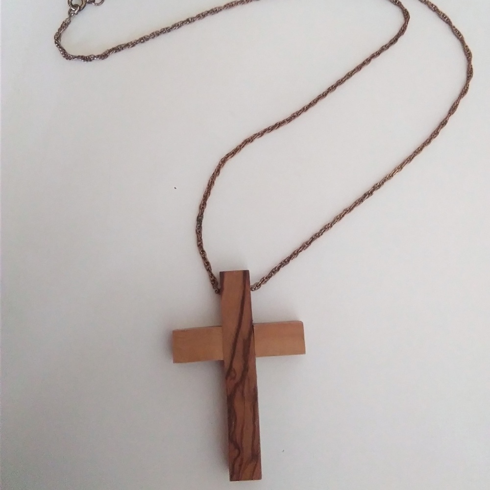 Wooden Cross on Copper Chain